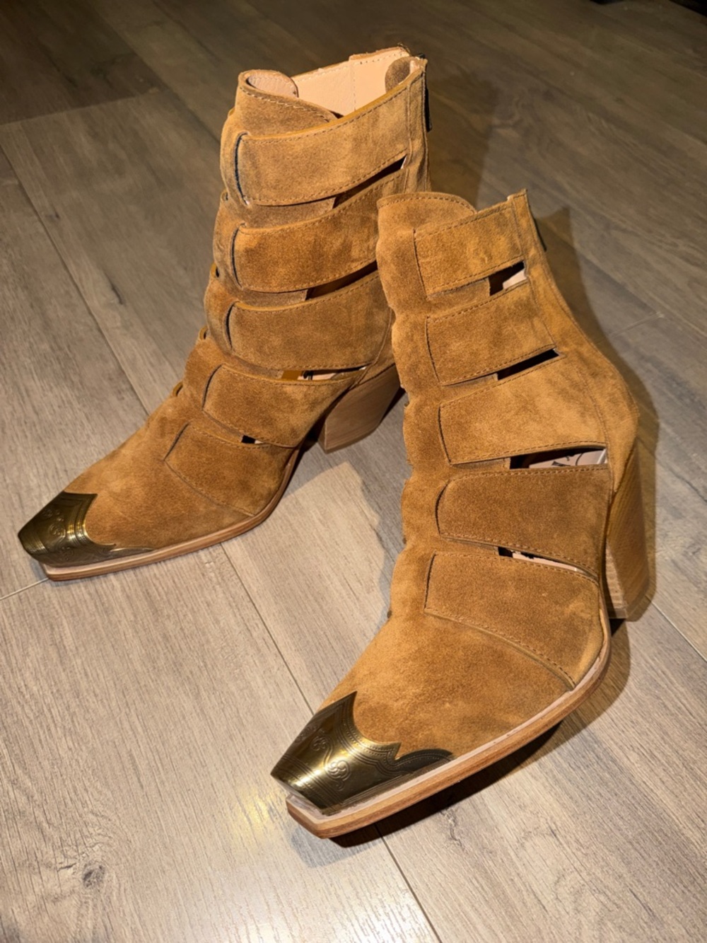 Free People Brayden Fisherman Suede Western Booties with Metallic Toe Caps